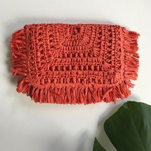 New! Sunset orange raffia clutch